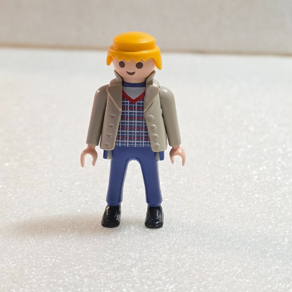 Playmobil School Bus Driver Figure Gray Jacket Plaid Shirt Vintage 1992 3"